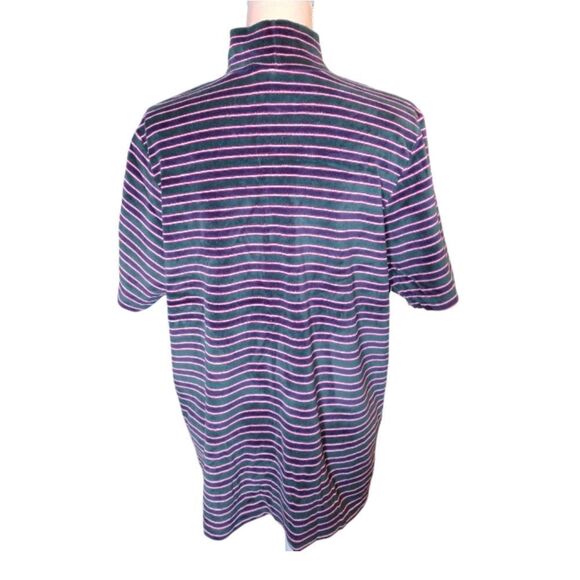 VTG 90s Green Blue Velvet Striped Short Sleeve Mock Top Plussize 18/ 20 - Picture 8 of 11